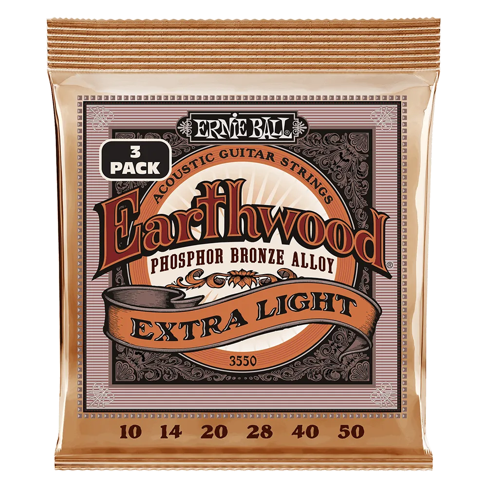 Earthwood Extra Light Phosphor Bronze Acoustic Strings 3 Pack 10 50