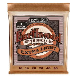 Earthwood Extra Light Phosphor Bronze Acoustic Strings 3 Pack 10 50