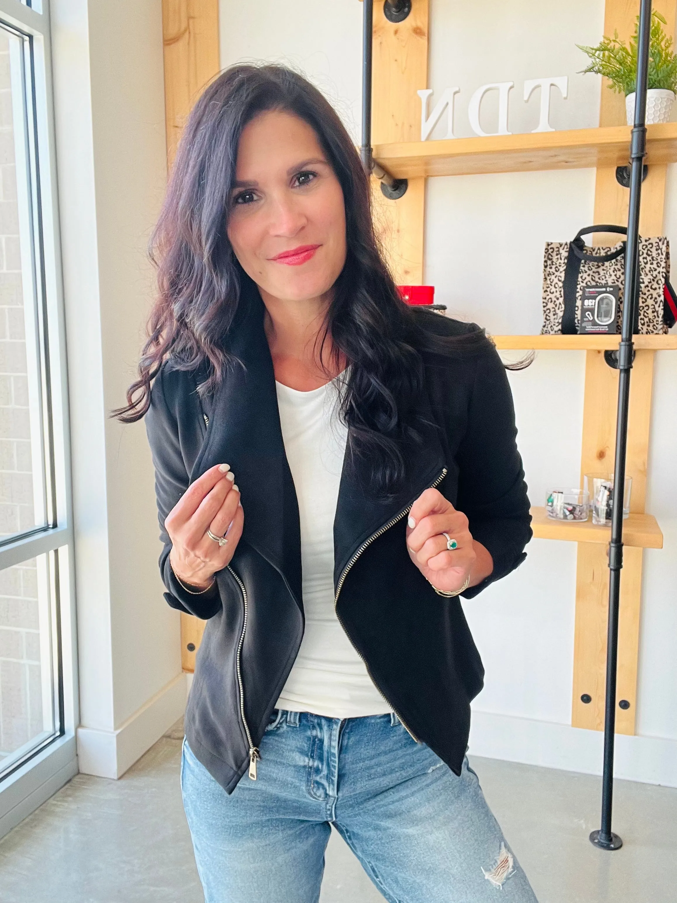 Faux Suede Moto Jacket in Black