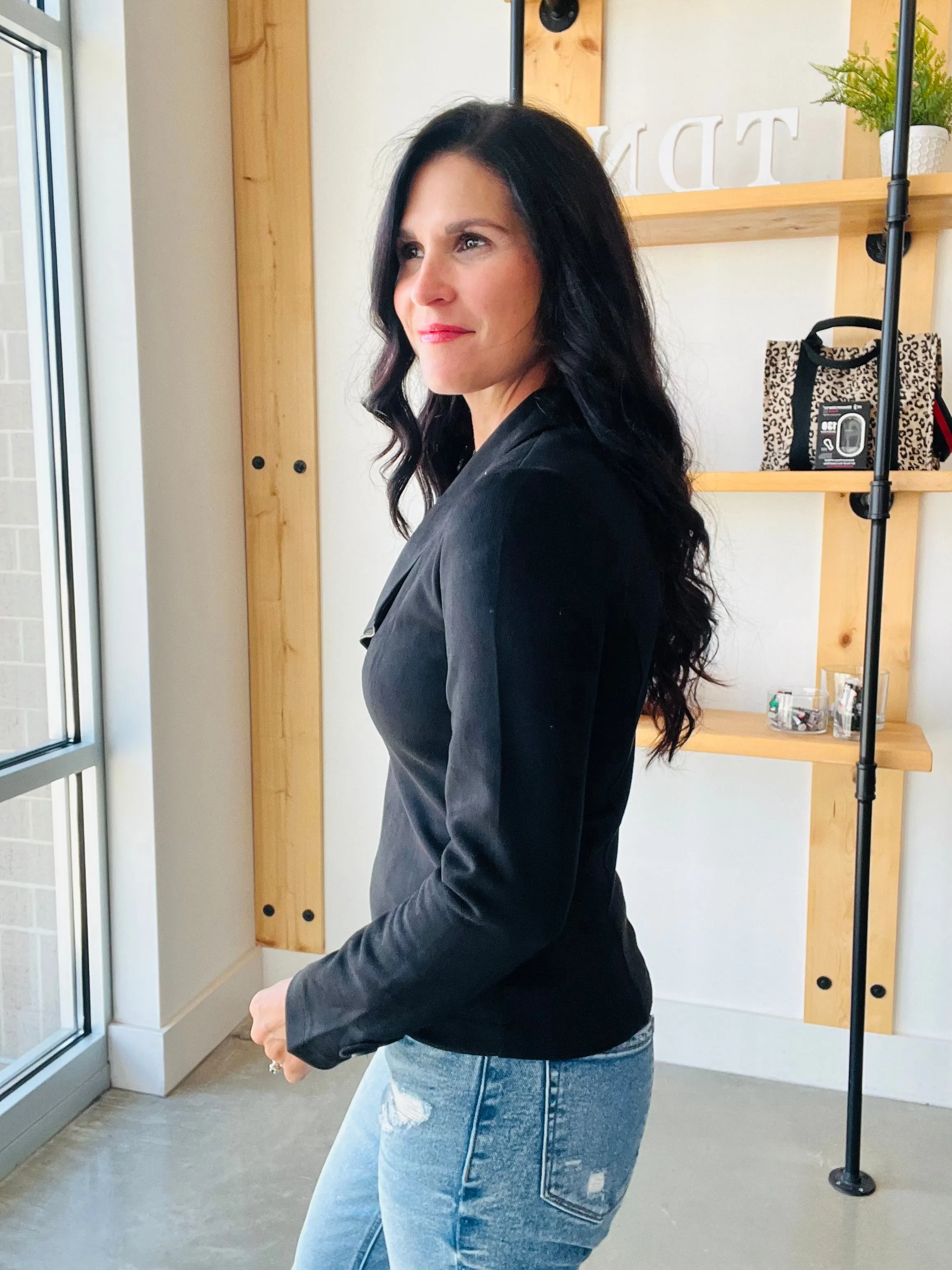 Faux Suede Moto Jacket in Black