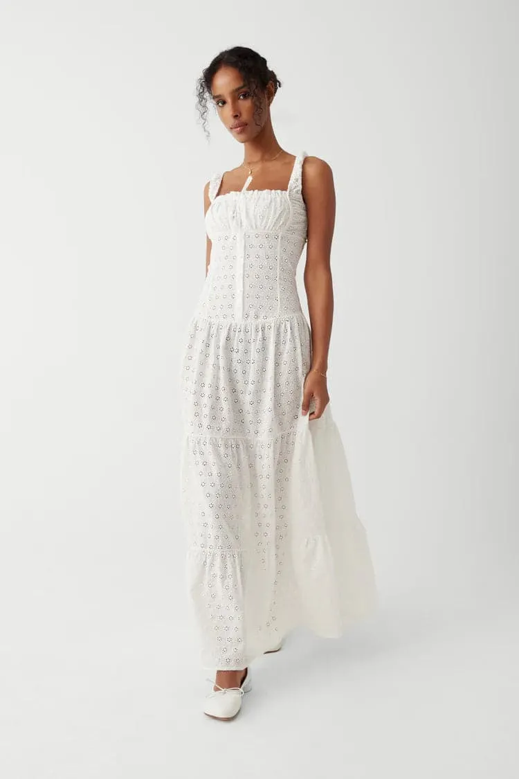 Frankies Bikinis Christabelle Eyelet Maxi Dress as seen on Bella Hadid & Amelia Gray