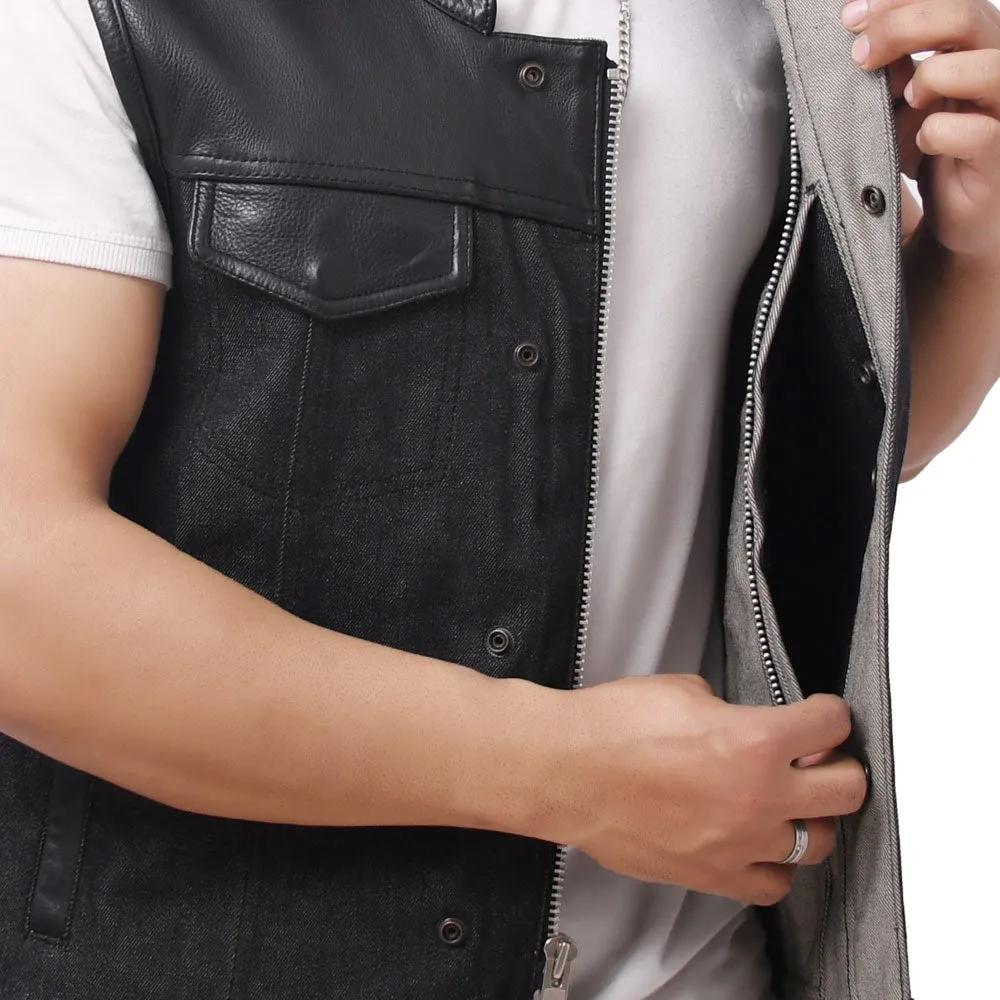 GAIUS - Motorcycle Denim/Leather Vest