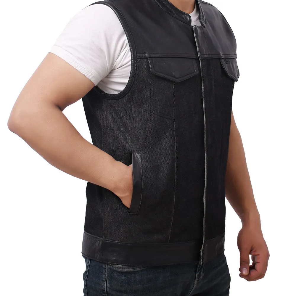 GAIUS - Motorcycle Denim/Leather Vest
