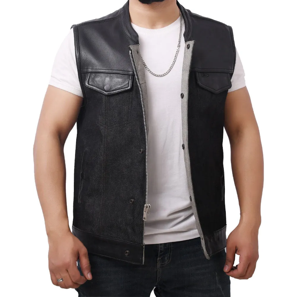 GAIUS - Motorcycle Denim/Leather Vest