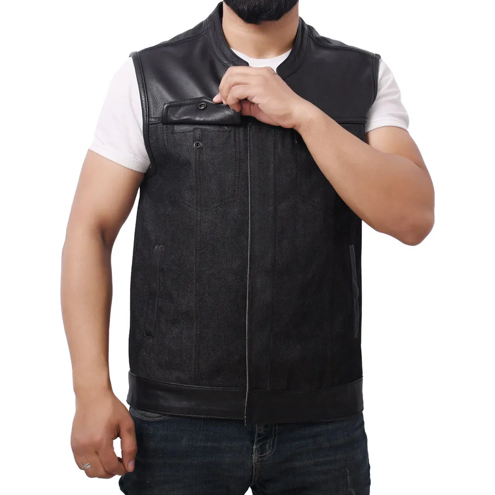GAIUS - Motorcycle Denim/Leather Vest