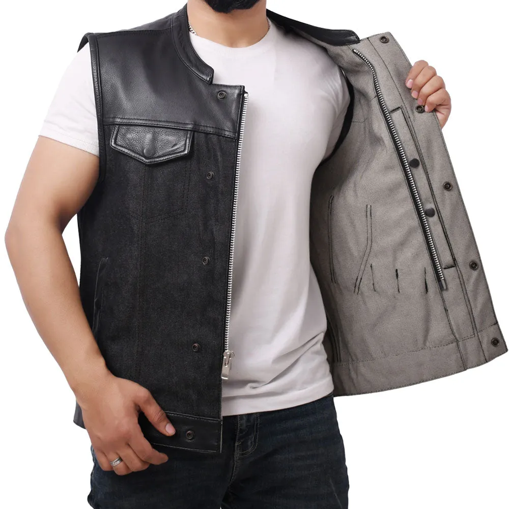 GAIUS - Motorcycle Denim/Leather Vest