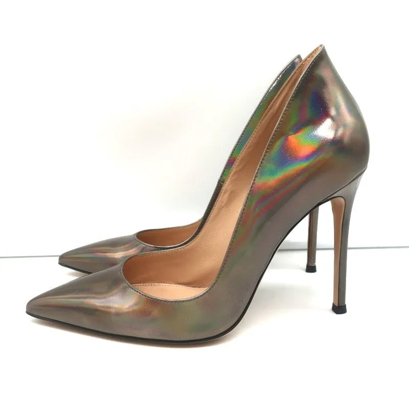 Gianvito Rossi Ellipsis High Back Pumps Holographic Leather Size 39 Pointed Toe