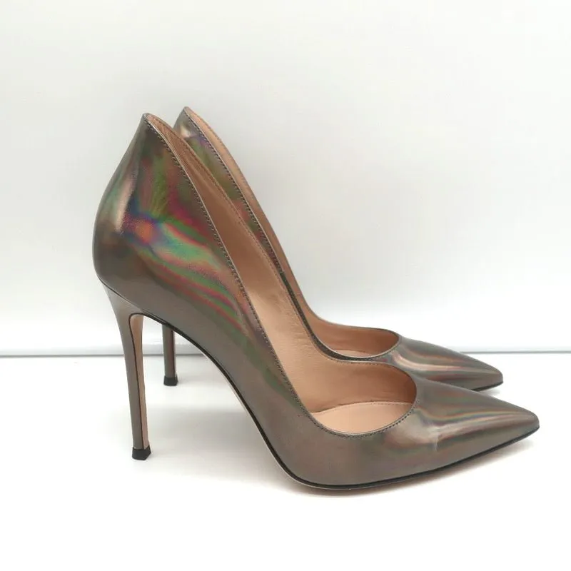 Gianvito Rossi Ellipsis High Back Pumps Holographic Leather Size 39 Pointed Toe