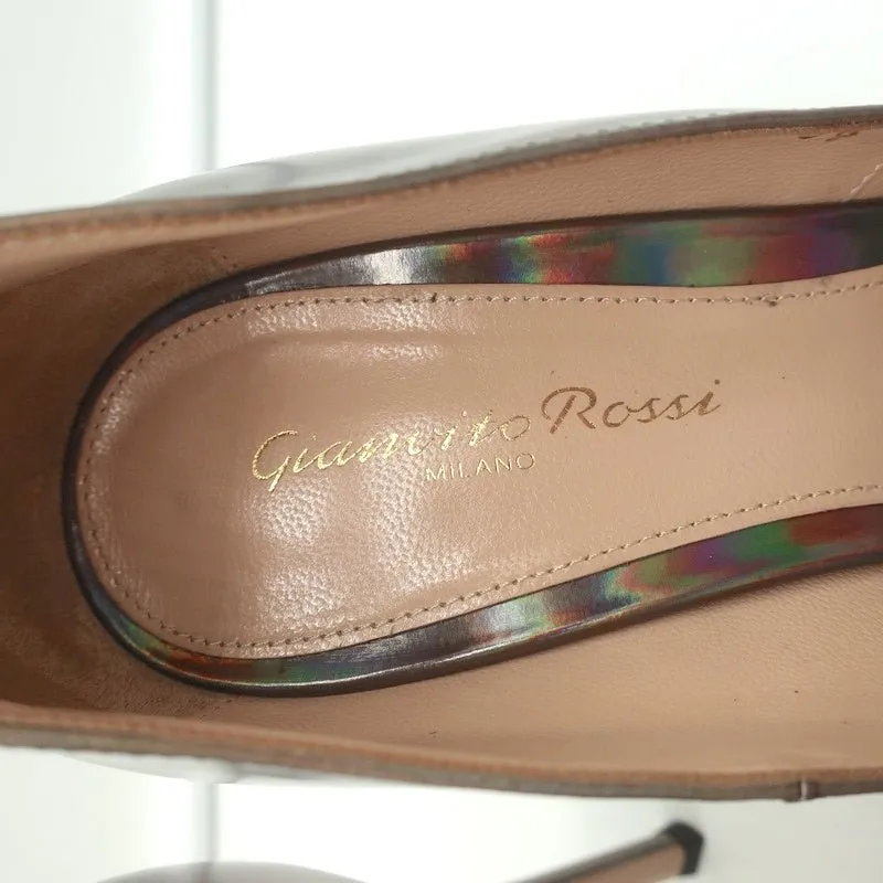Gianvito Rossi Ellipsis High Back Pumps Holographic Leather Size 39 Pointed Toe