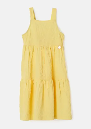 Girls Solid Yellow Crinkle Woven Dress