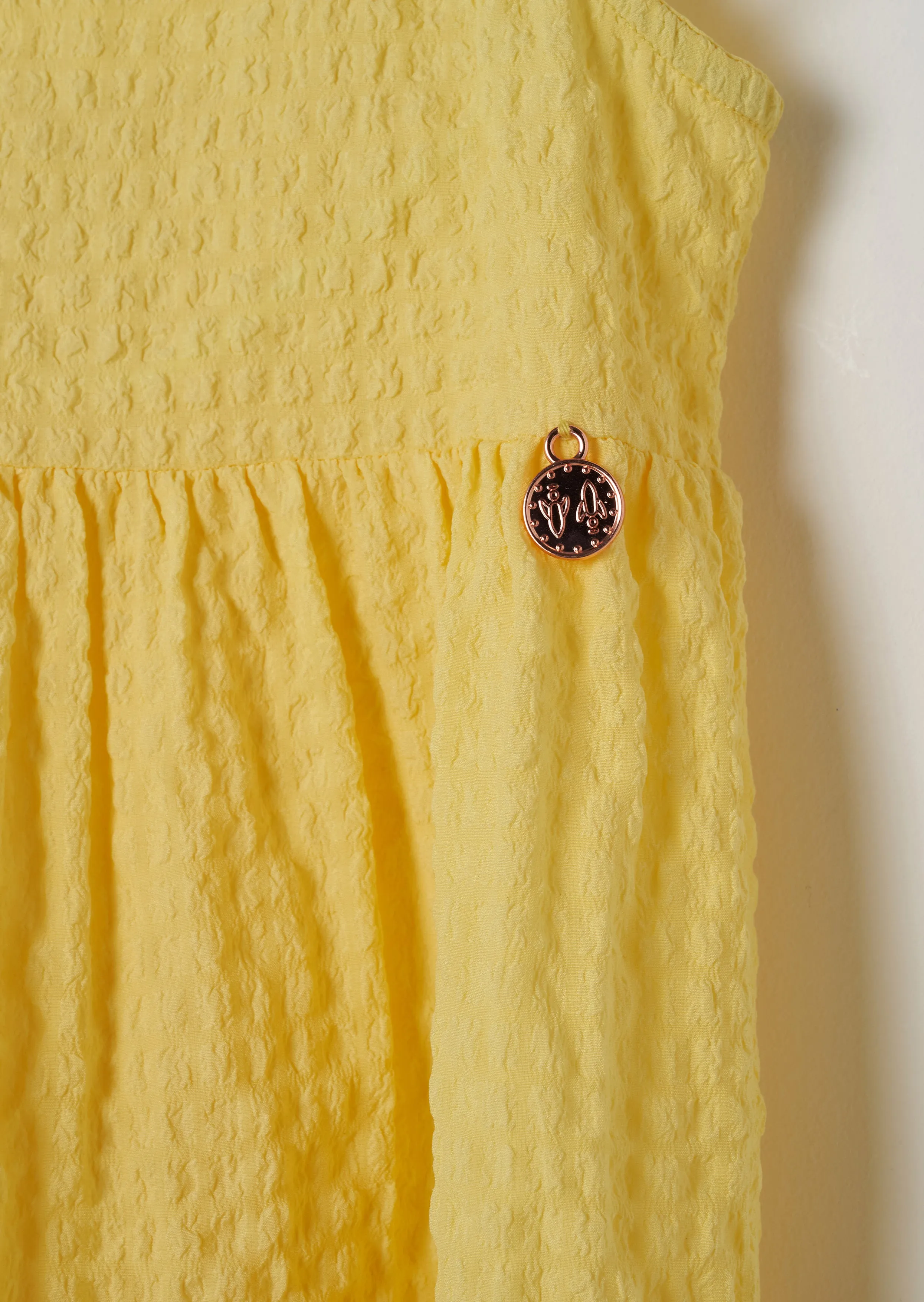 Girls Solid Yellow Crinkle Woven Dress