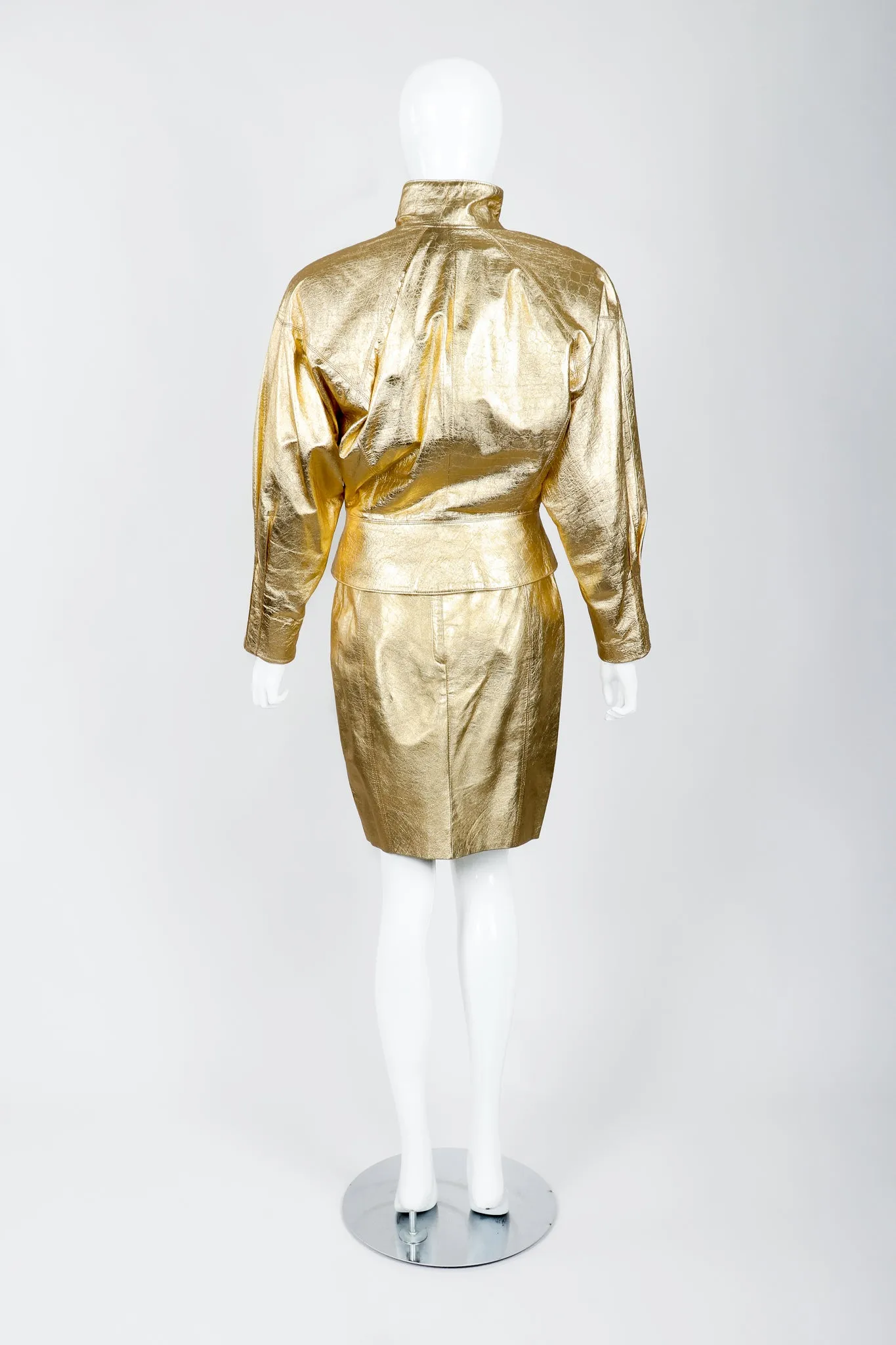 Gold Leather Lamé Jacket & Skirt Set