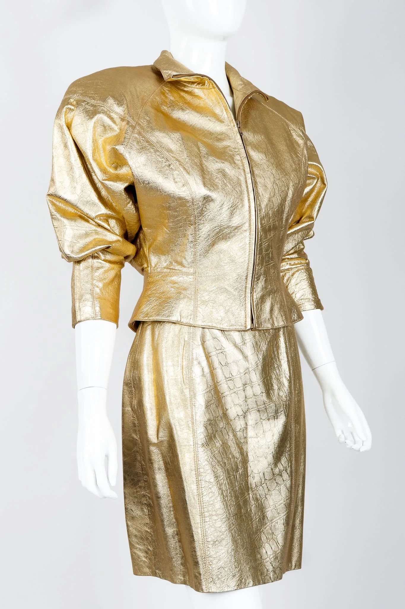 Gold Leather Lamé Jacket & Skirt Set
