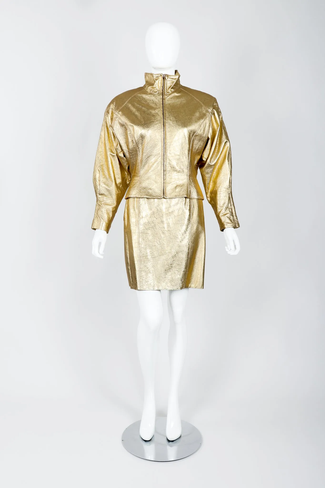 Gold Leather Lamé Jacket & Skirt Set