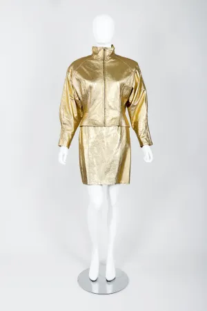 Gold Leather Lamé Jacket & Skirt Set