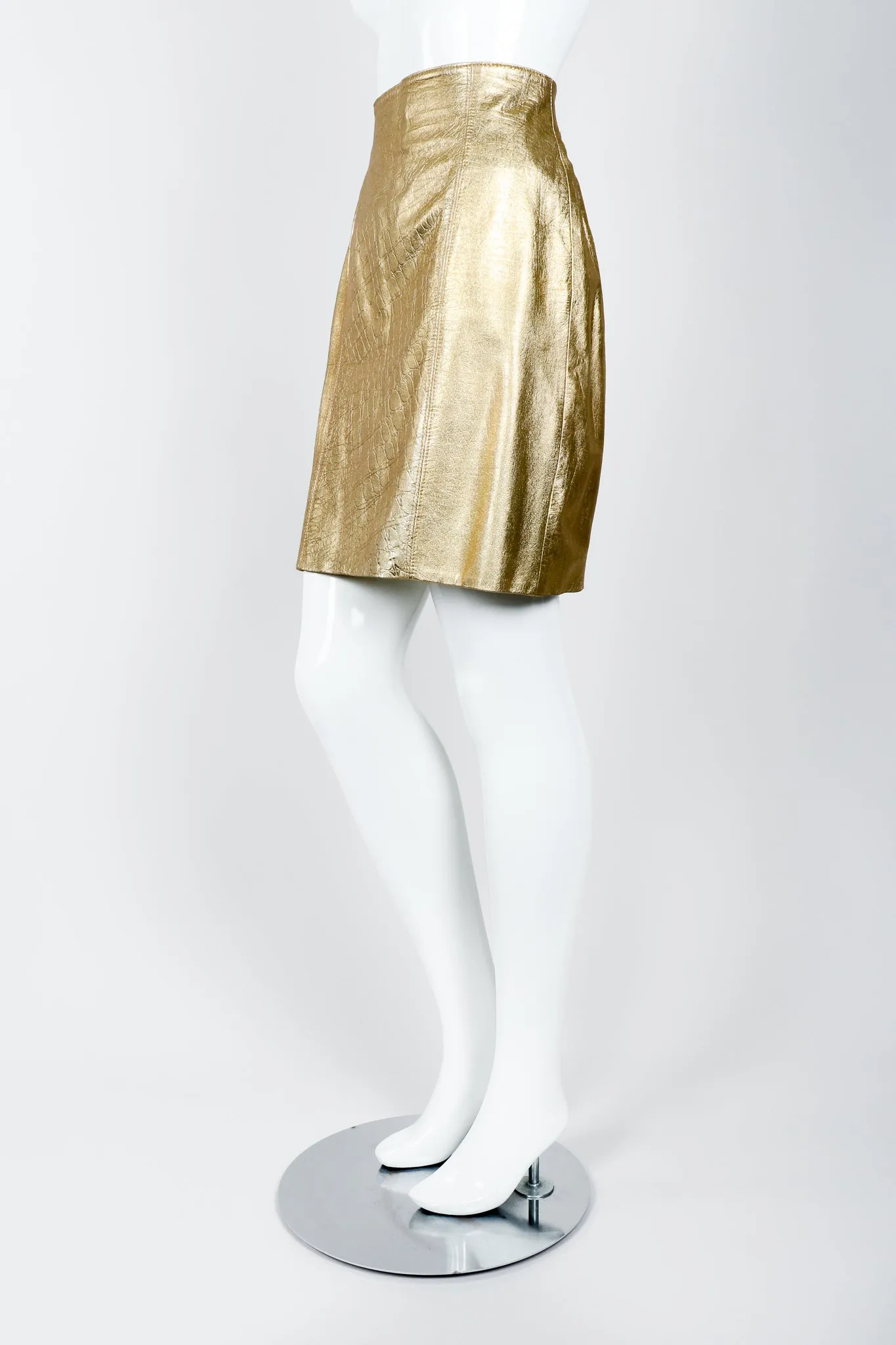 Gold Leather Lamé Jacket & Skirt Set