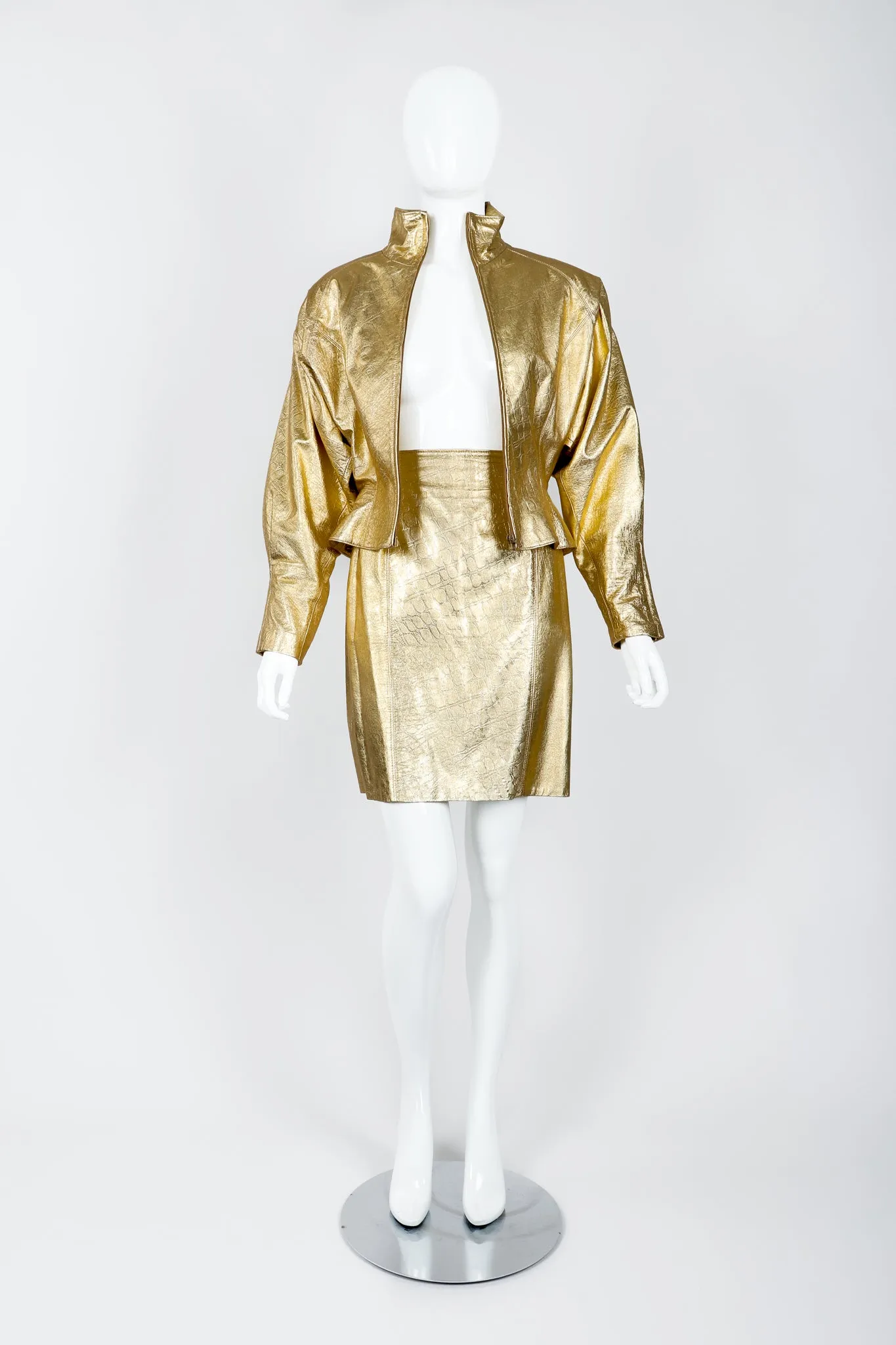 Gold Leather Lamé Jacket & Skirt Set
