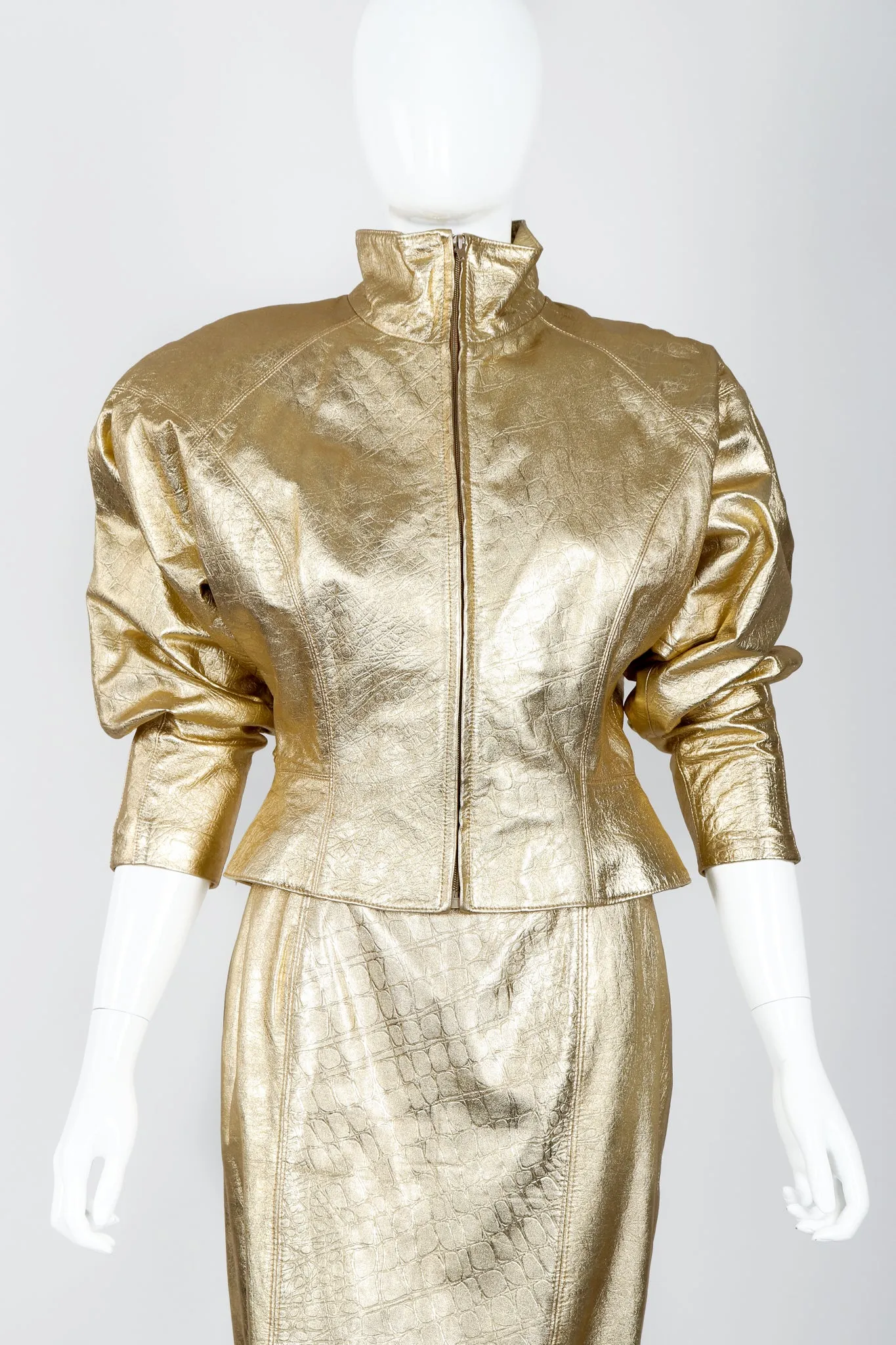 Gold Leather Lamé Jacket & Skirt Set