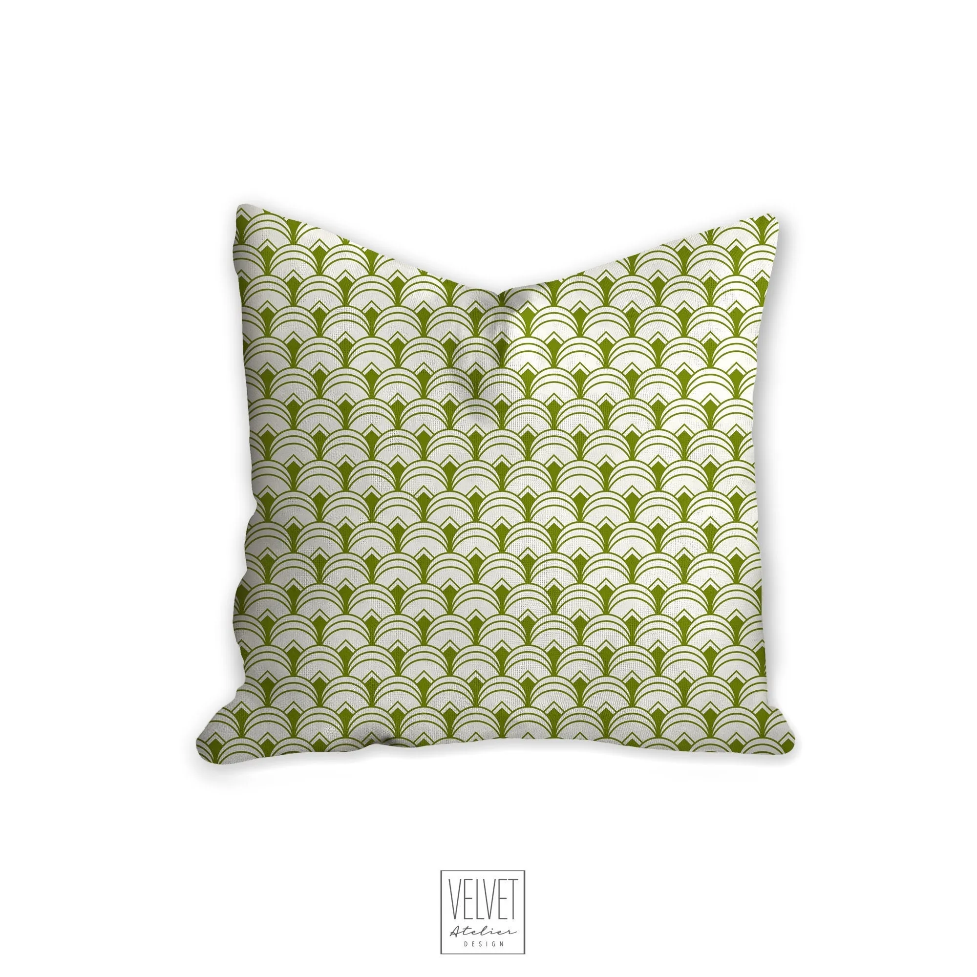 green art deco pillow, scalloped pattern, throw pillow, retro, interior design, modern pillow, Interior decor, pillow cover, home accents