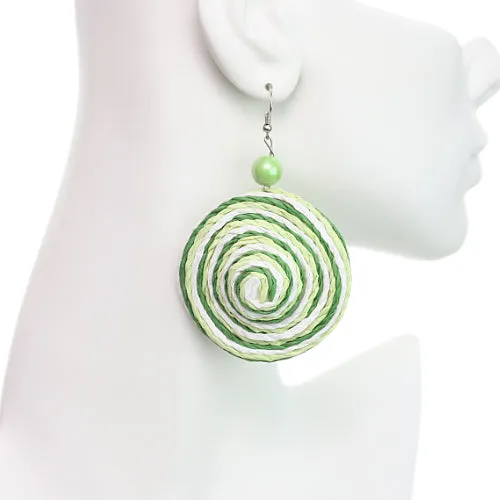 Green Swirl Bead Woven Dangle Earrings
