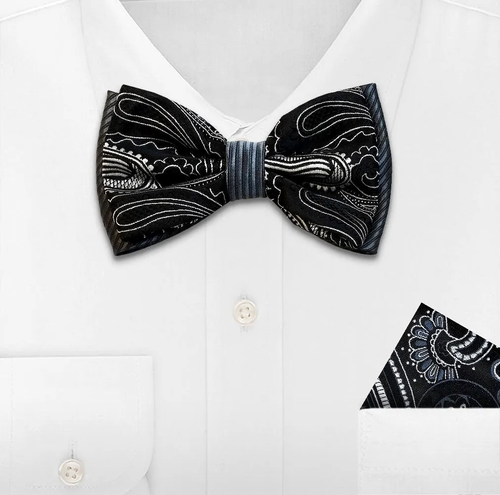 GREY WOVEN BOW TIE & HANKIE SET