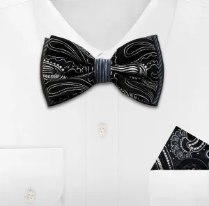 GREY WOVEN BOW TIE & HANKIE SET