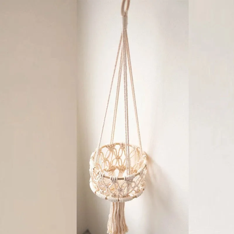 Hand-woven Cotton Rope Flower Pot Hanging Basket Kitchen Fruit Storage
