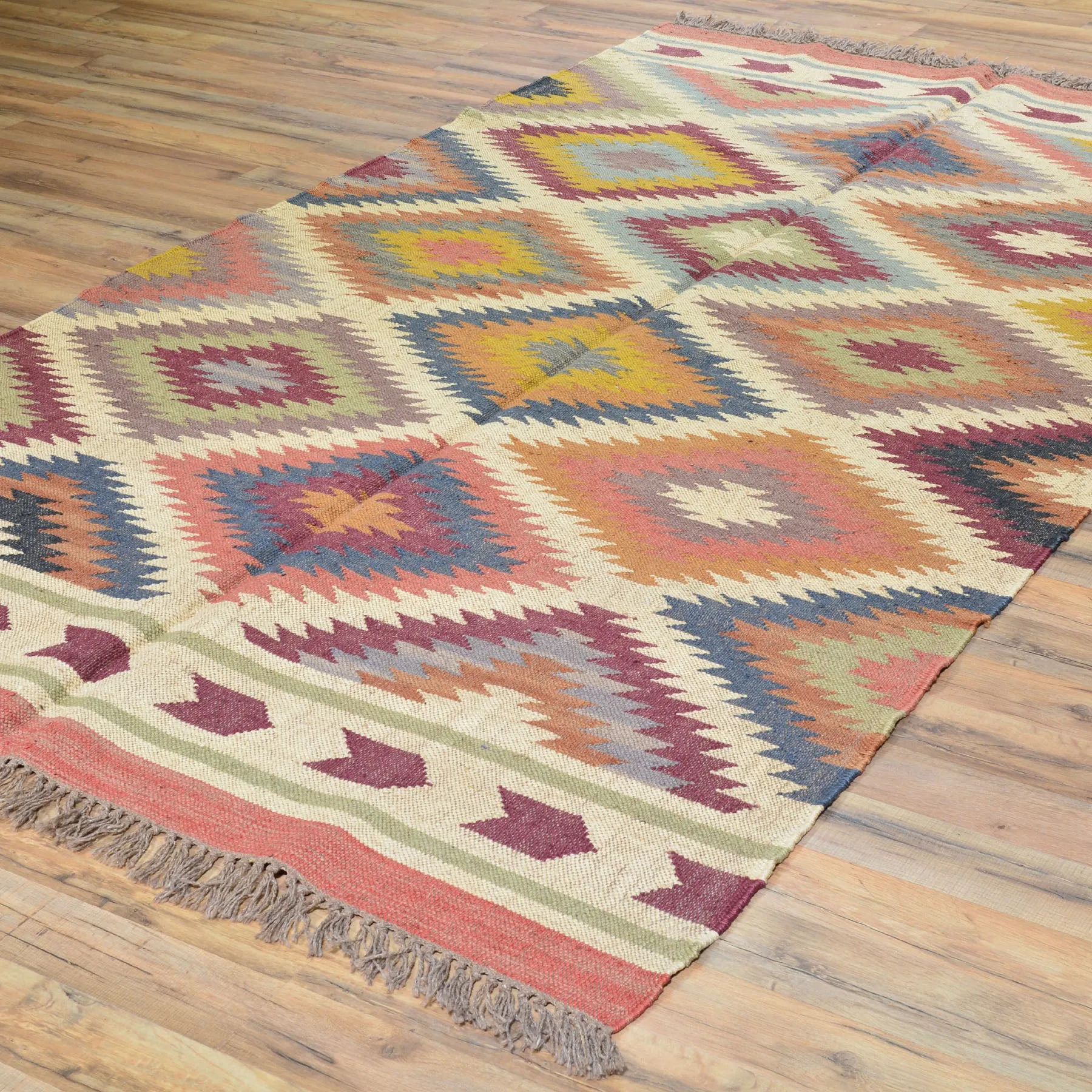 Hand-Woven Flatweave Reversible Kilim Jute/Wool Rug (Size 4.11 X 8.3) Cwral-7335