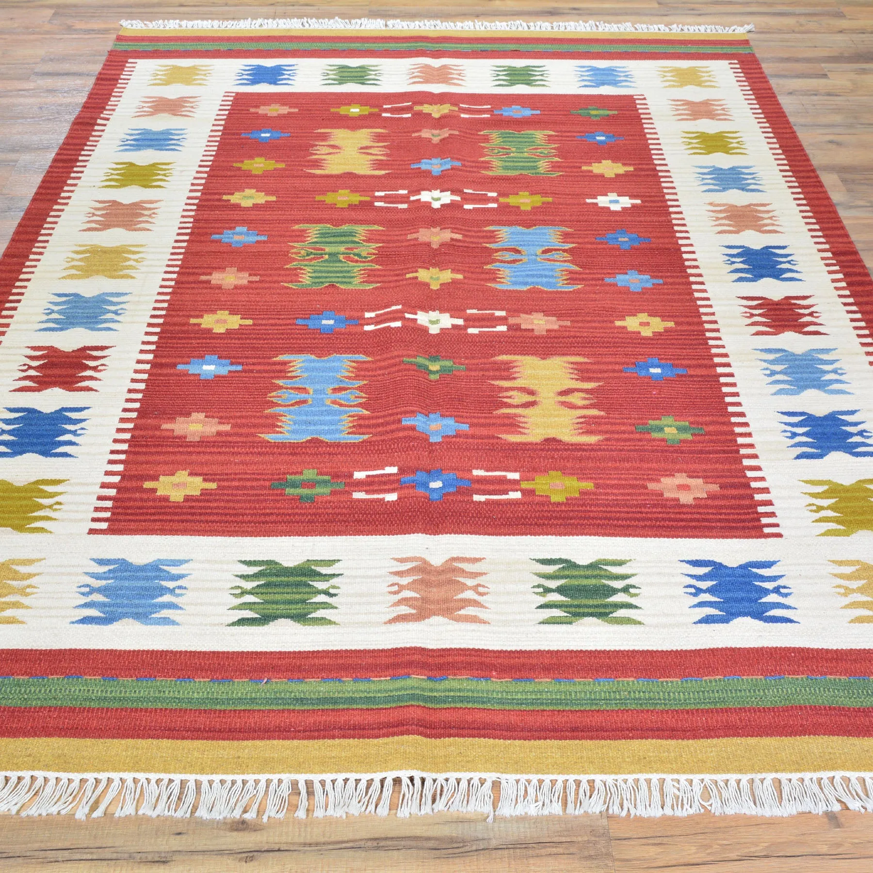 Hand-Woven Reversible Turkish Design Handmade Kilim Wool Rug (Size 5.5 X 7.6) Brral-4146
