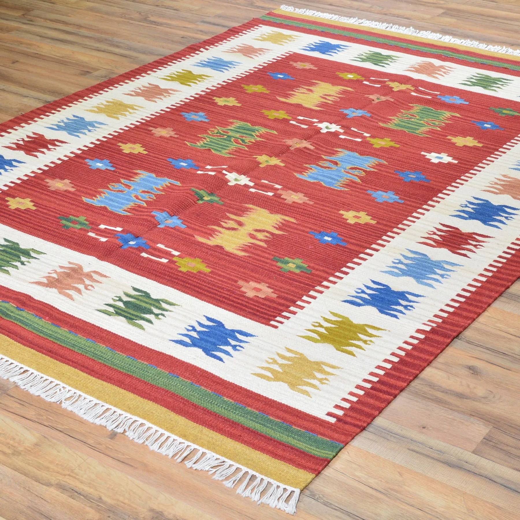 Hand-Woven Reversible Turkish Design Handmade Kilim Wool Rug (Size 5.5 X 7.6) Brral-4146