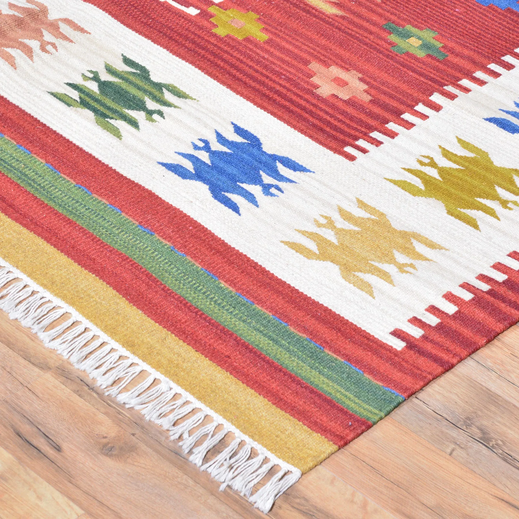 Hand-Woven Reversible Turkish Design Handmade Kilim Wool Rug (Size 5.5 X 7.6) Brral-4146