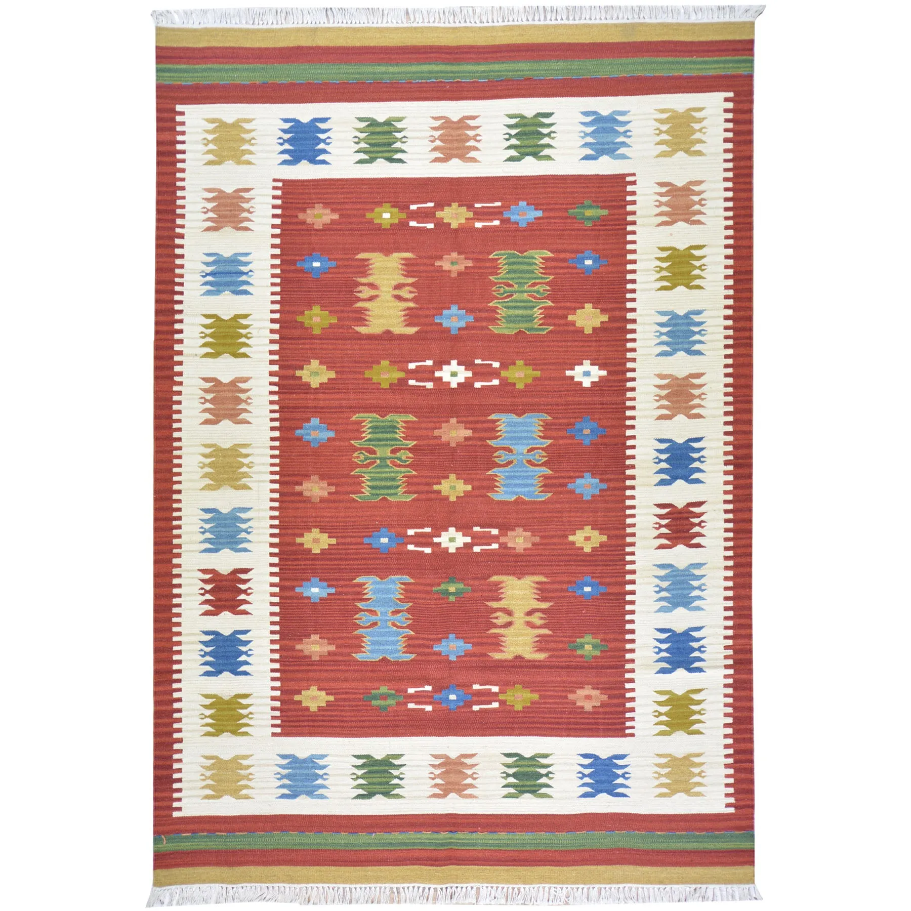 Hand-Woven Reversible Turkish Design Handmade Kilim Wool Rug (Size 5.5 X 7.6) Brral-4146
