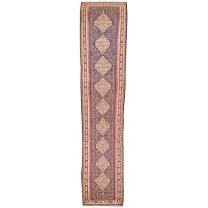 Hand-Woven Sennah Kilim Village Rug 100% Wool (Size 2.10 X 12.4) Cwral-7548