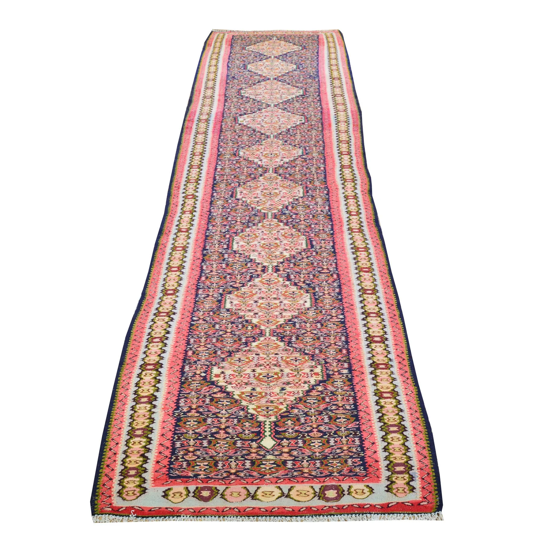 Hand-Woven Sennah Kilim Village Rug 100% Wool (Size 2.10 X 12.4) Cwral-7548