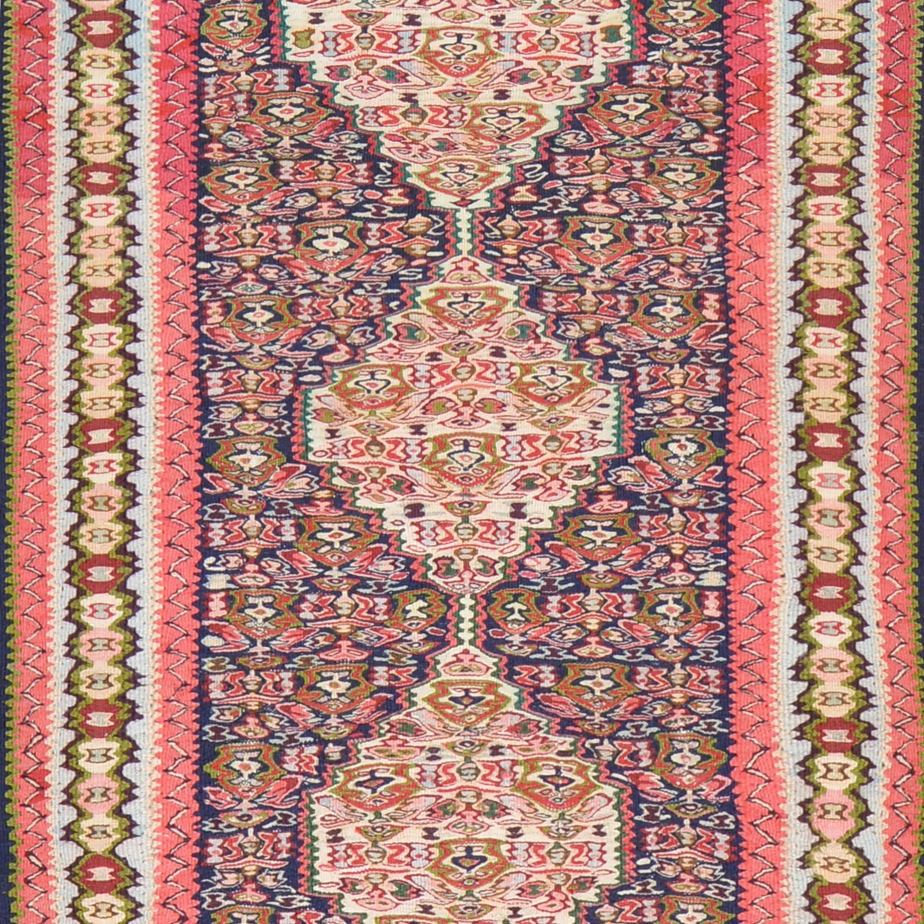 Hand-Woven Sennah Kilim Village Rug 100% Wool (Size 2.10 X 12.4) Cwral-7548