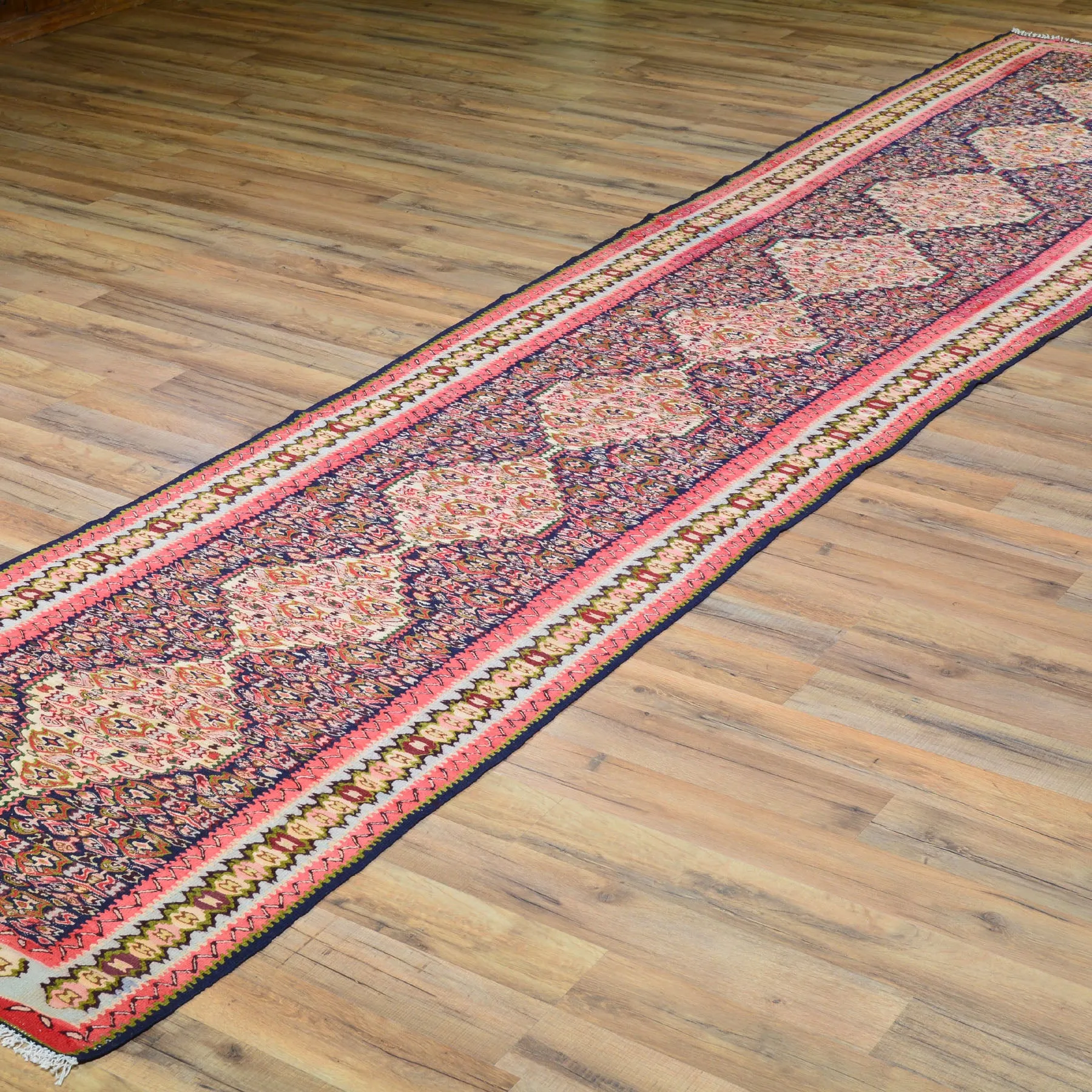 Hand-Woven Sennah Kilim Village Rug 100% Wool (Size 2.10 X 12.4) Cwral-7548