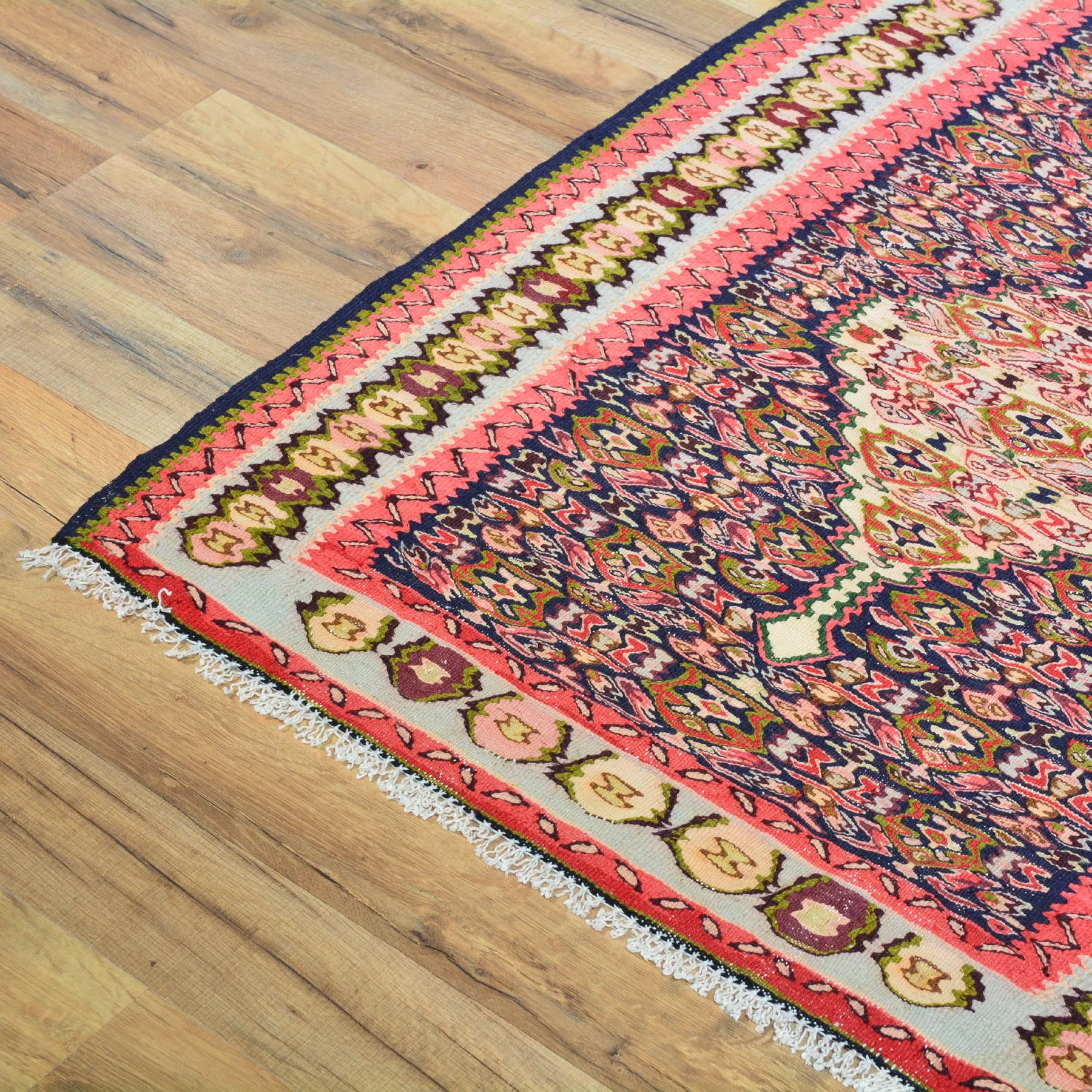 Hand-Woven Sennah Kilim Village Rug 100% Wool (Size 2.10 X 12.4) Cwral-7548