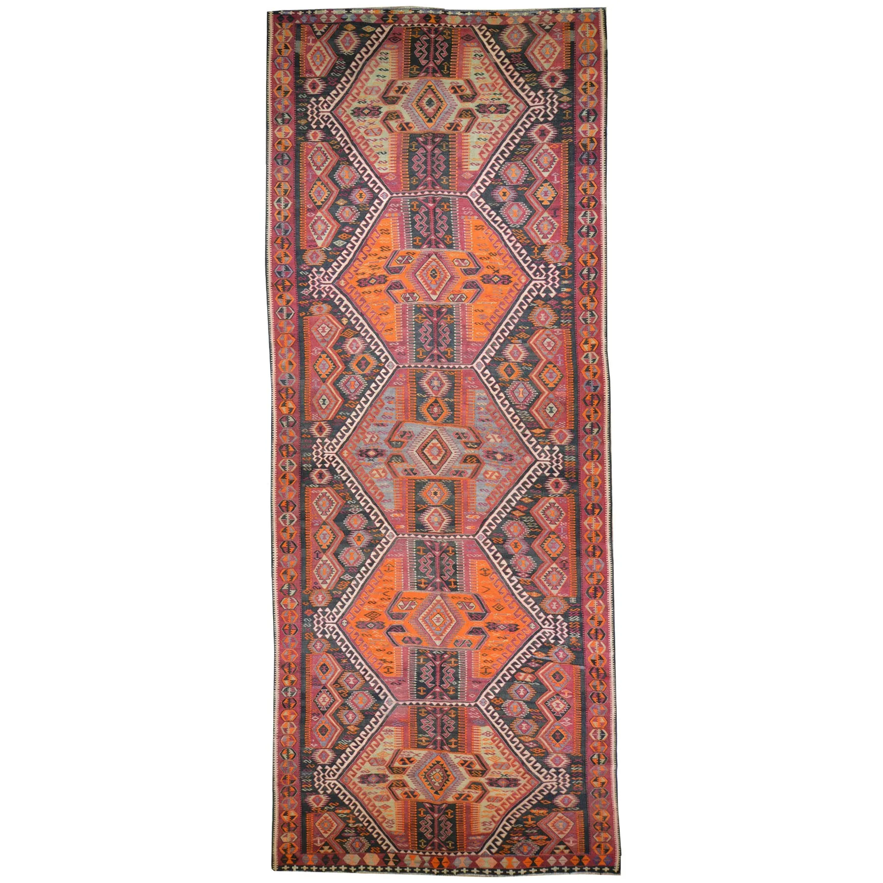 Hand-Woven Vintage Turkish Kilim Handmade Wool Rug (Size 6.1 X 15.4) Cwral-7581