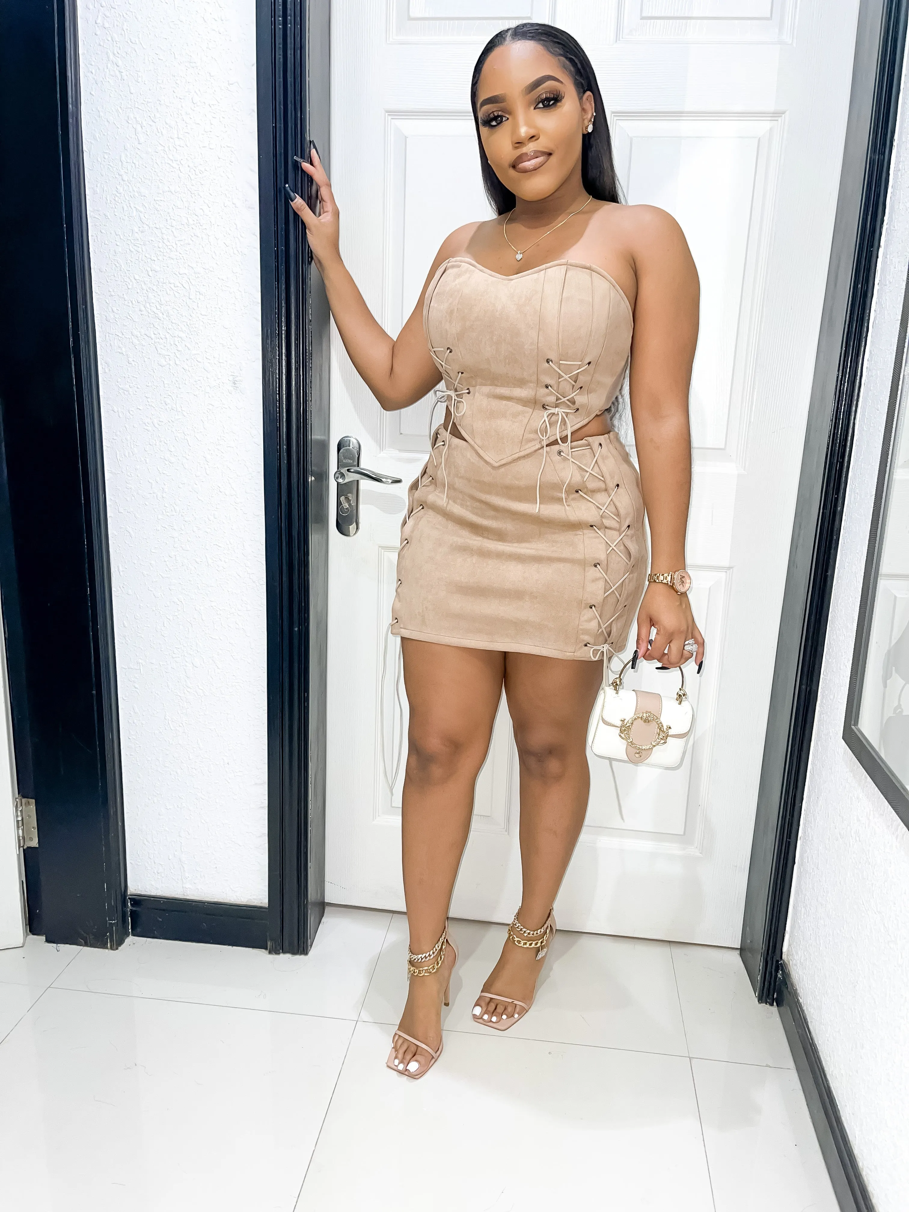 Heart Suede Skirt Set