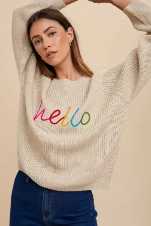 HELLO Embroidered Sweater