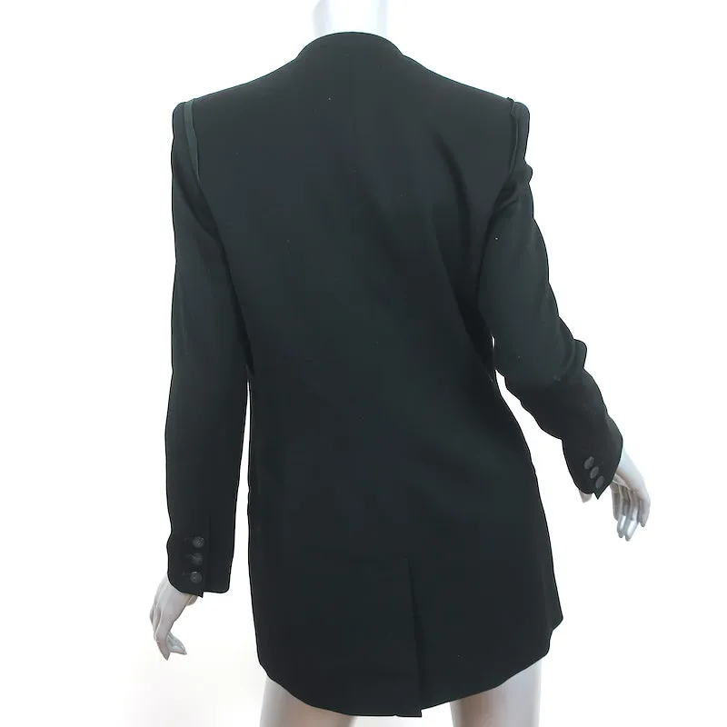 Helmut Lang Blazer Black Lamb Leather-Trim Smoking Wool Size 6 One Button Jacket
