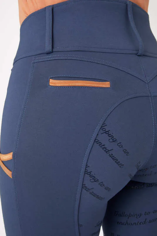 Horze Nella Full Grip Ladies Breeches Vintage Indigo Blue