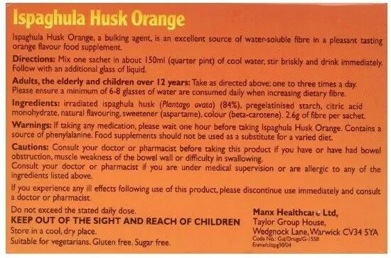 Ispaghula Husk Orange Sachets x 30/60 (Orange, Lemon, Original)