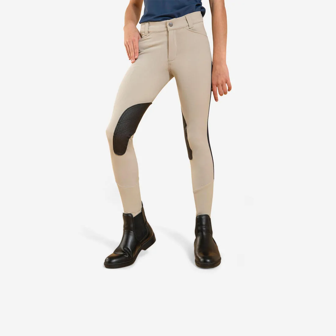 Kids' Horse Riding Lightweight Mesh Jodhpurs with Grippy Suede Patches 500