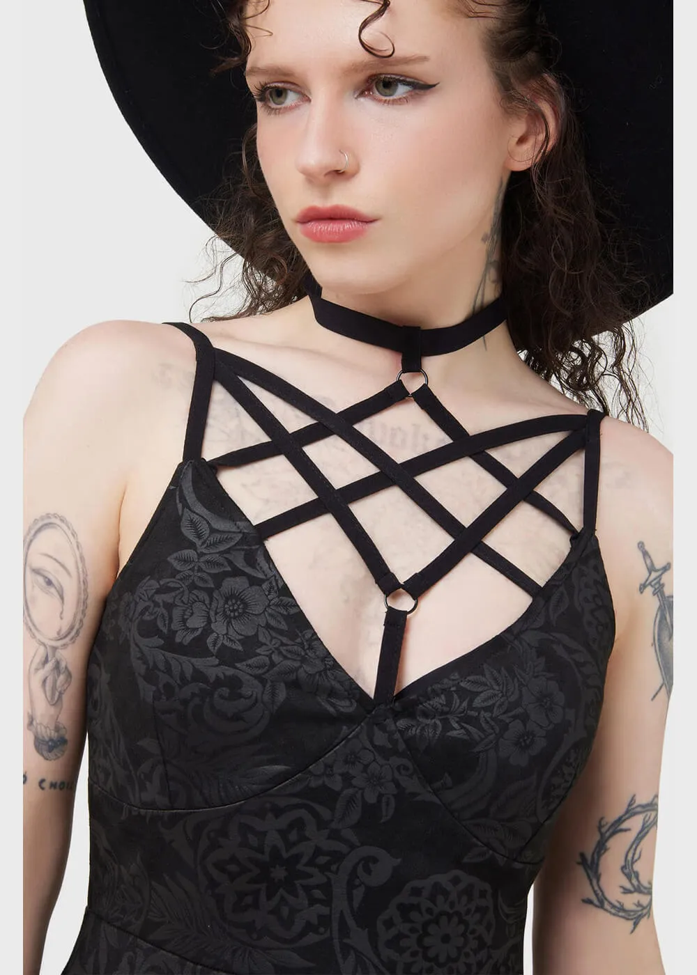 Killstar Magica Black Lily Skater Dress Black