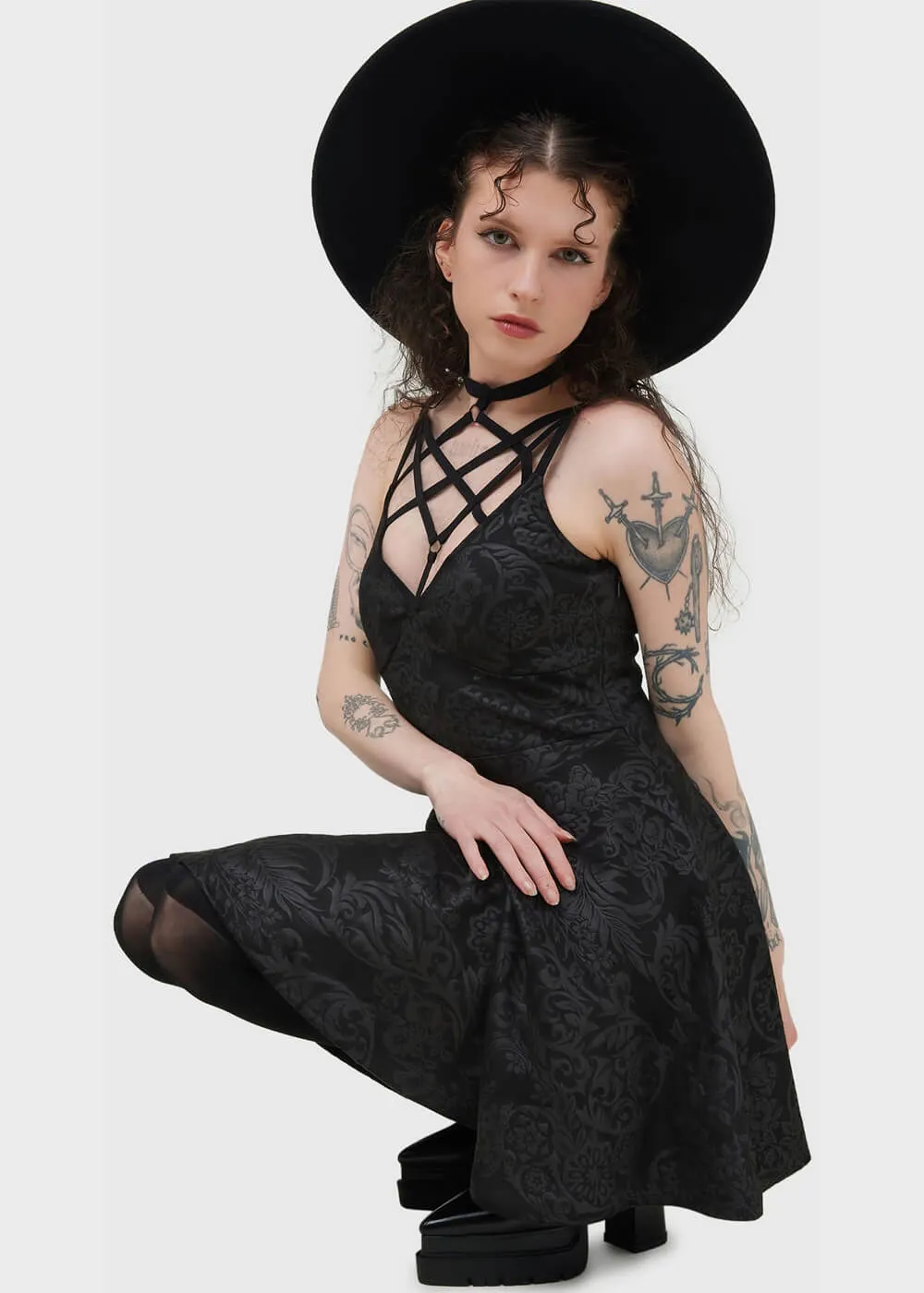 Killstar Magica Black Lily Skater Dress Black