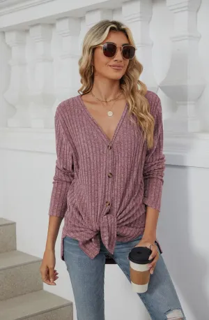 Knitted Long Sleeve Buttoned Down Cardigan
