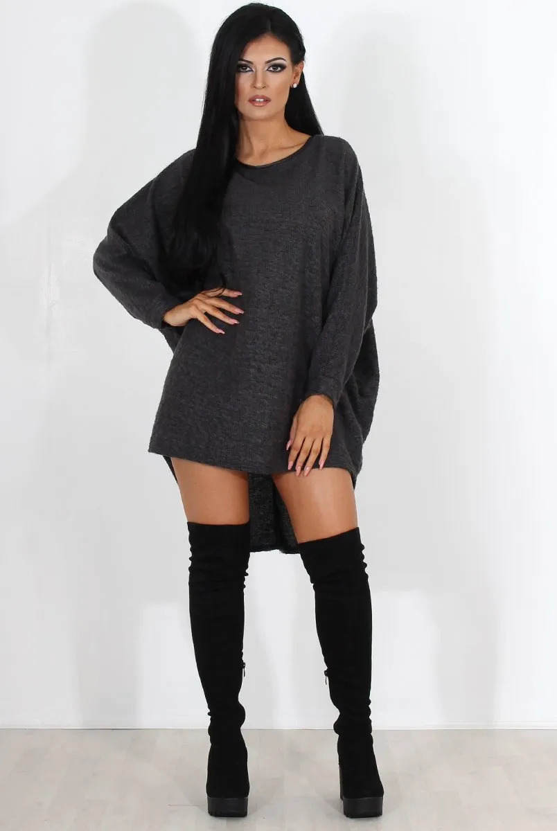 Leah Dark Grey Drooped Back Jumper Dress