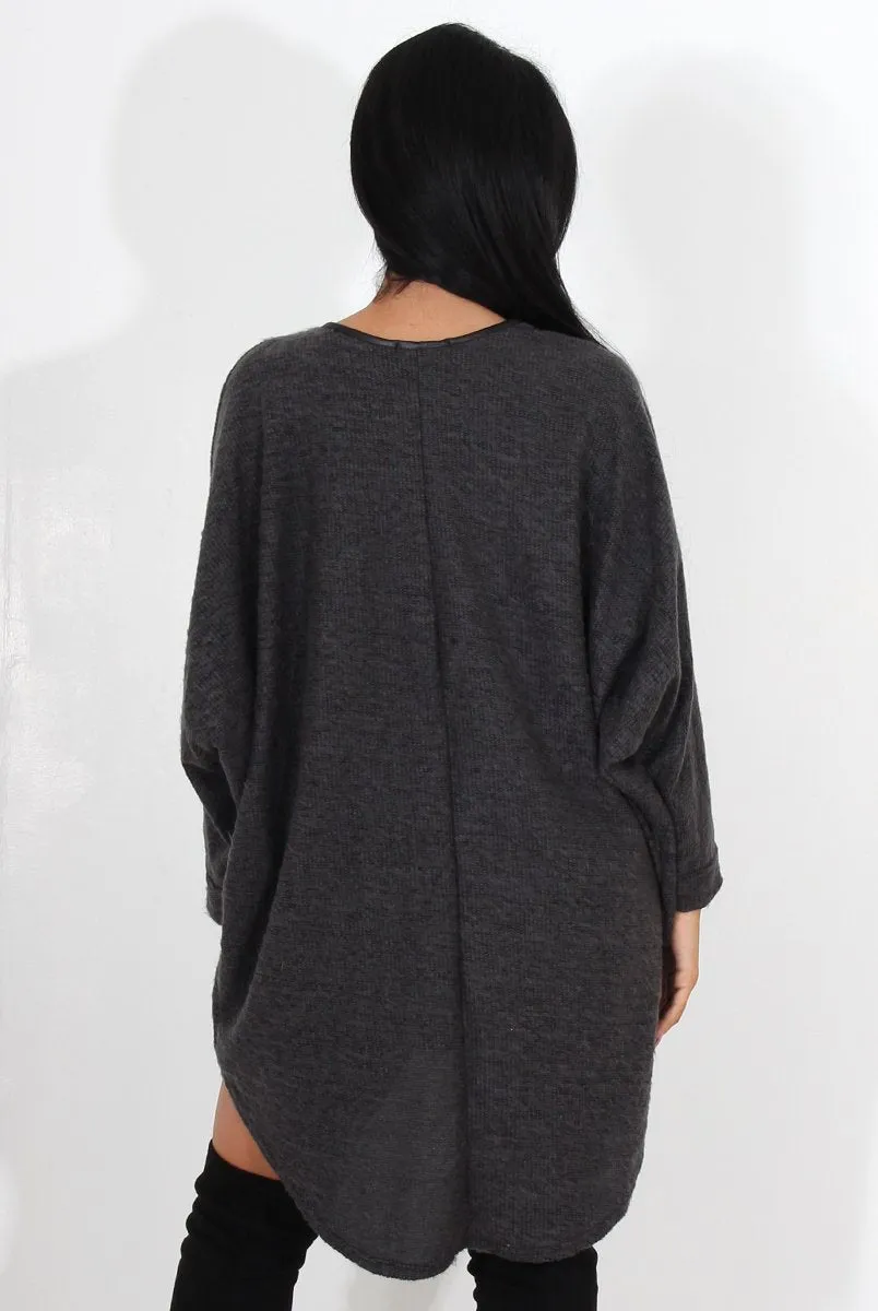 Leah Dark Grey Drooped Back Jumper Dress
