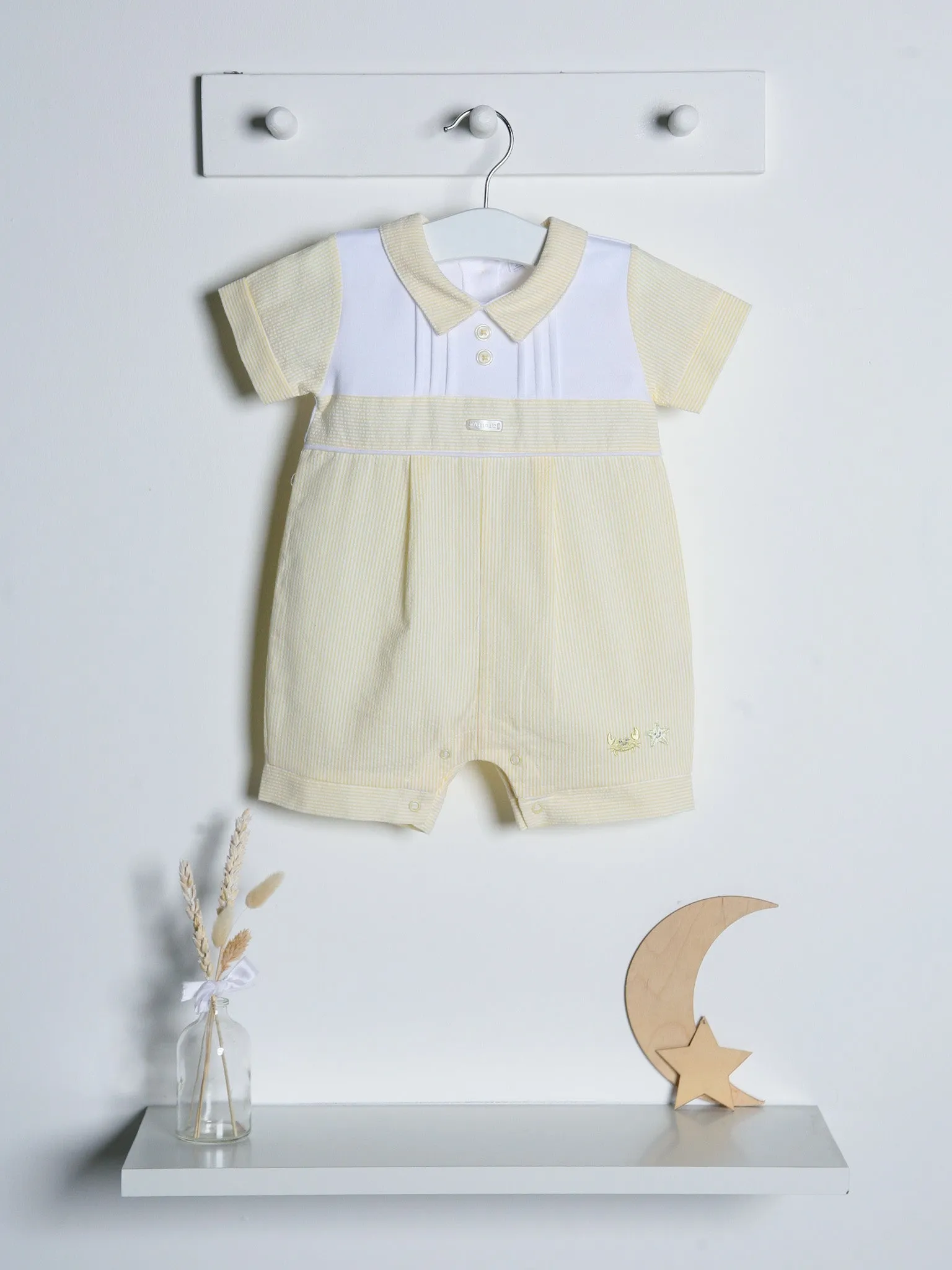 Lemon peter pan collar seersucker romper